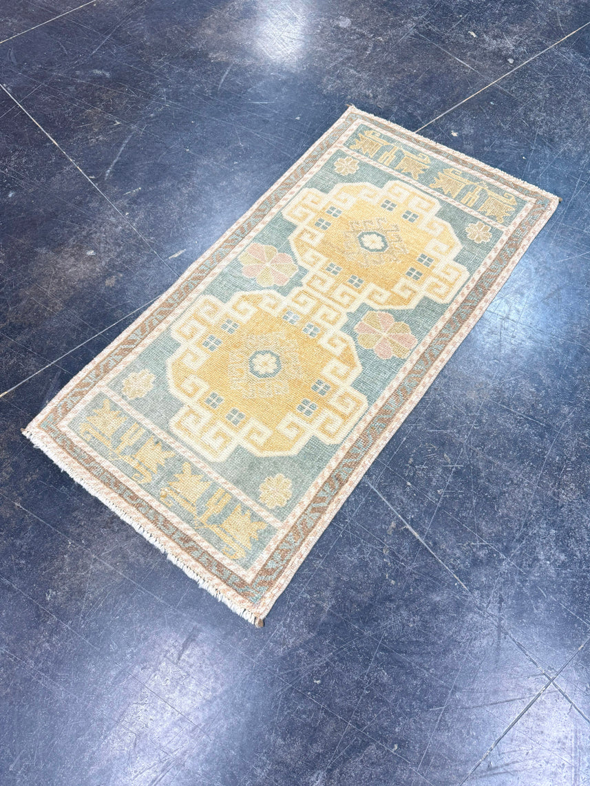 Turkish Mini Rug Oriental Hand Knotted Vintage Rug 1'9" x 3'4" #17459
