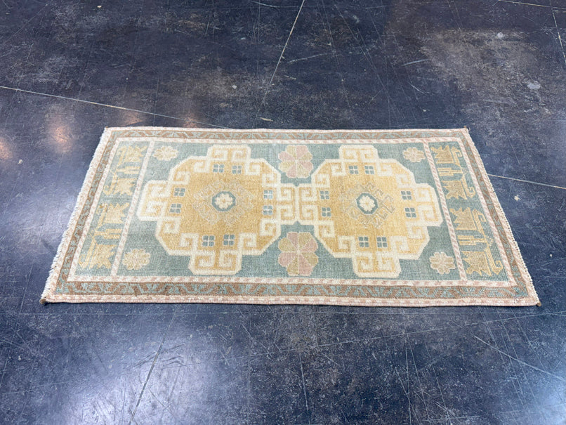 Turkish Mini Rug Oriental Hand Knotted Vintage Rug 1'9" x 3'4" #17459