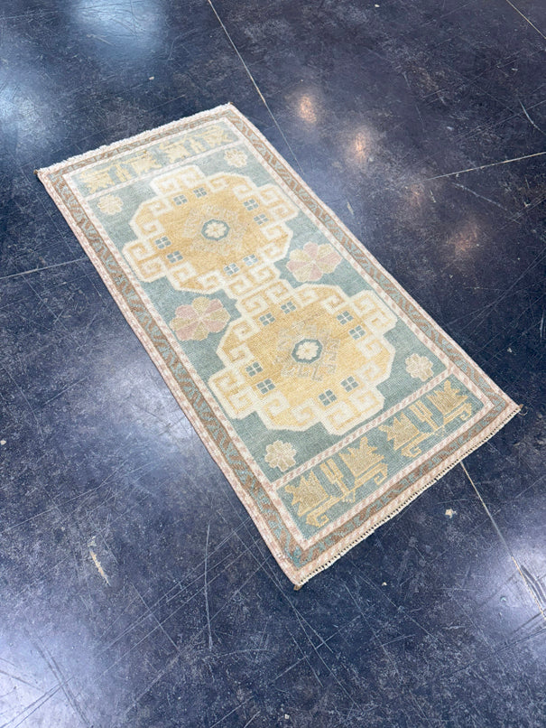 Turkish Mini Rug Oriental Hand Knotted Vintage Rug 1'9" x 3'4" #17459