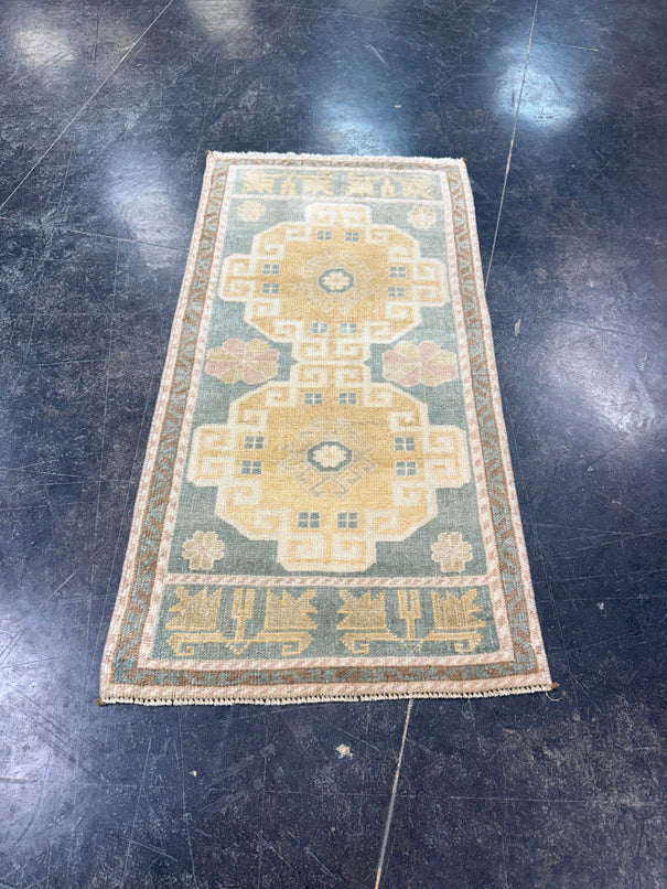 Turkish Mini Rug Oriental Hand Knotted Vintage Rug 1'9" x 3'4" #17459