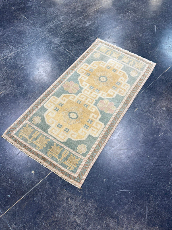 Turkish Mini Rug Oriental Hand Knotted Vintage Rug 1'9" x 3'4" #17459