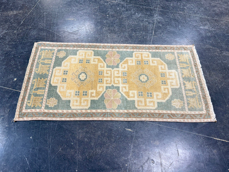 Turkish Mini Rug Oriental Hand Knotted Vintage Rug 1'9" x 3'4" #17459