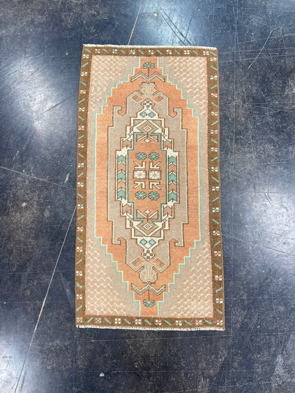 Turkish Mini Rug Oriental Hand Knotted Vintage Rug 1'8" x 3'3" #17089