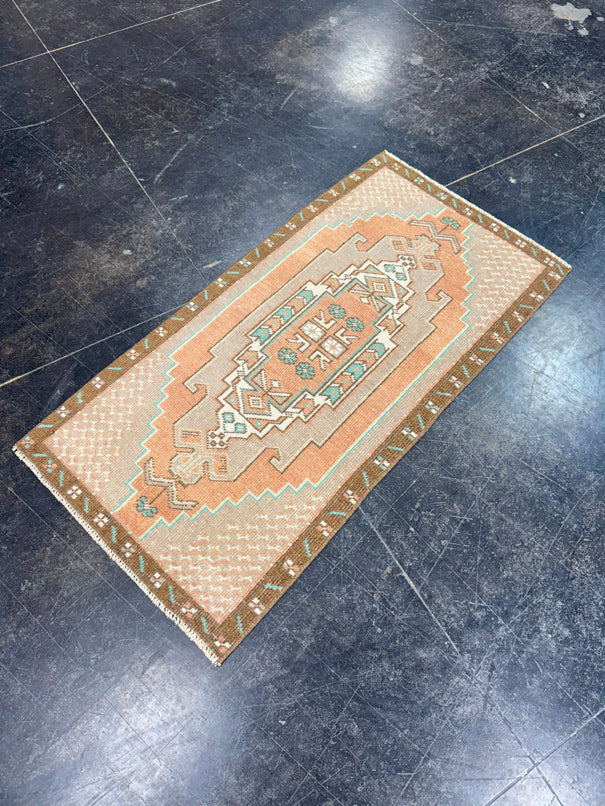 Turkish Mini Rug Oriental Hand Knotted Vintage Rug 1'8" x 3'3" #17089