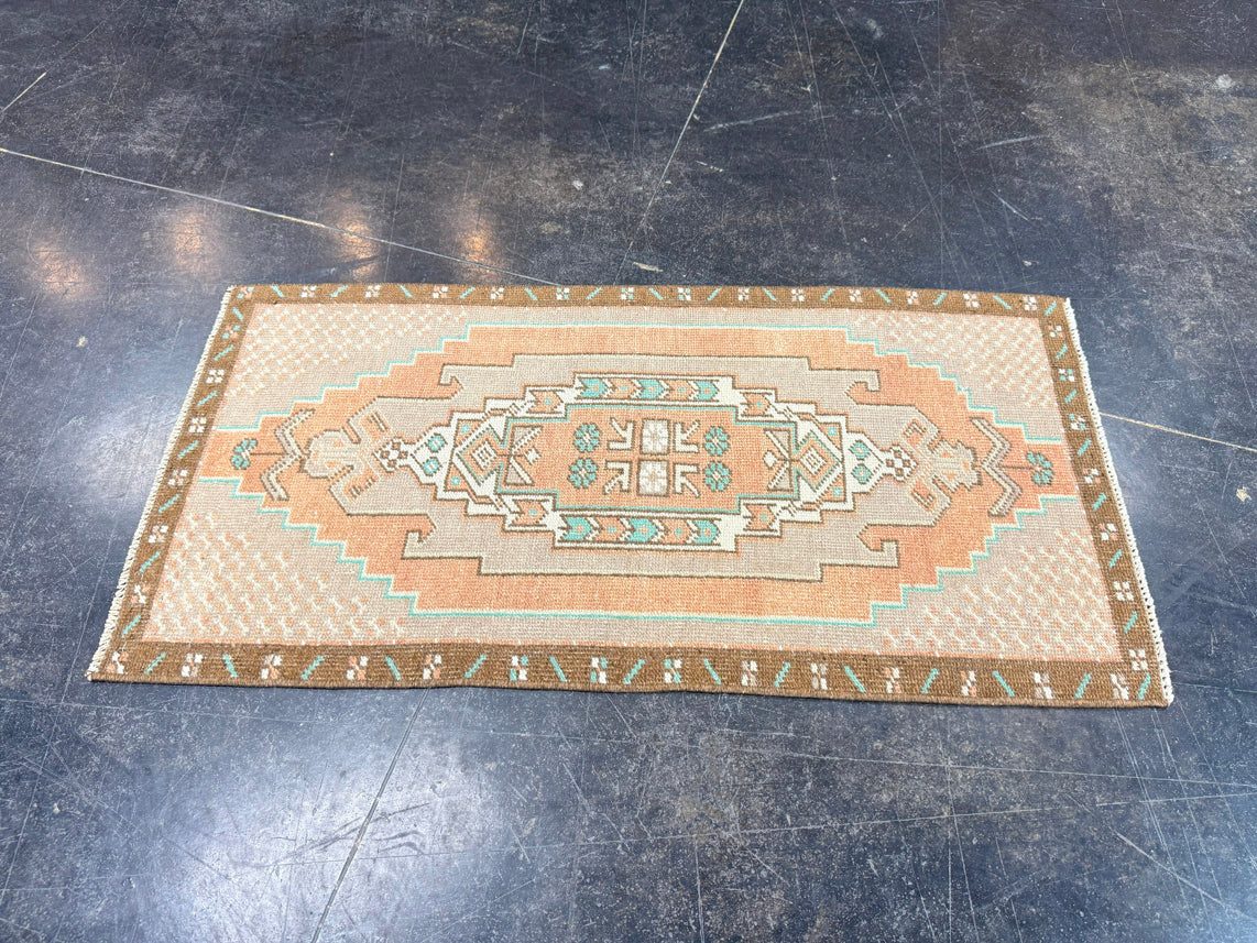 Turkish Mini Rug Oriental Hand Knotted Vintage Rug 1'8" x 3'3" #17089