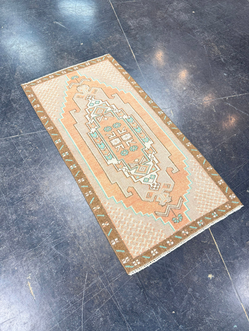 Turkish Mini Rug Oriental Hand Knotted Vintage Rug 1'8" x 3'3" #17089