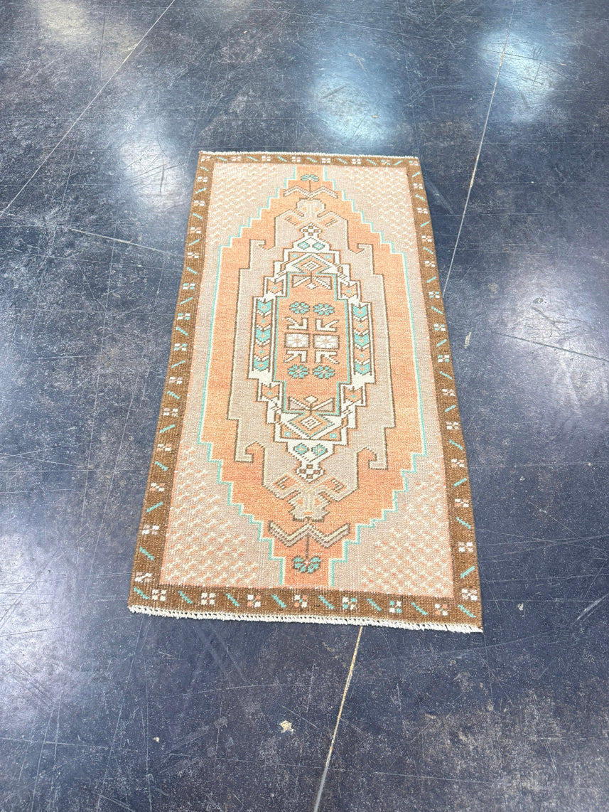 Turkish Mini Rug Oriental Hand Knotted Vintage Rug 1'8" x 3'3" #17089