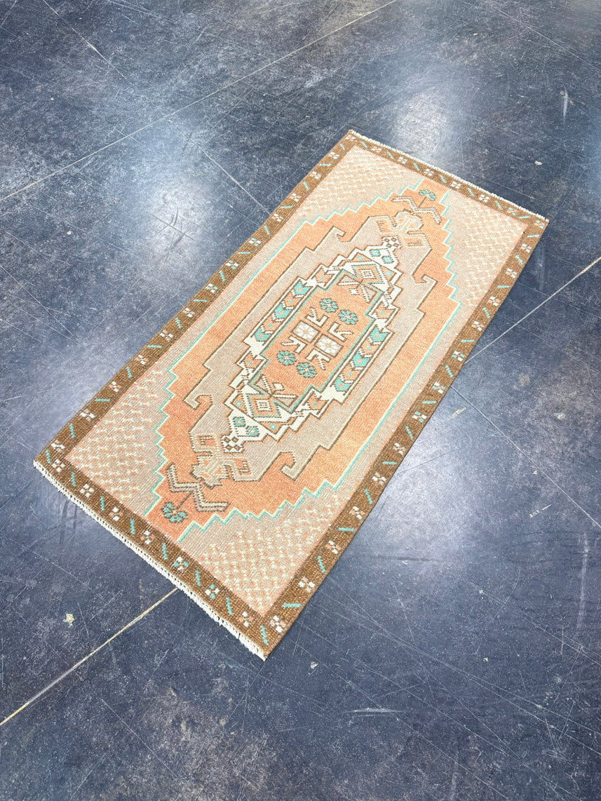 Turkish Mini Rug Oriental Hand Knotted Vintage Rug 1'8" x 3'3" #17089