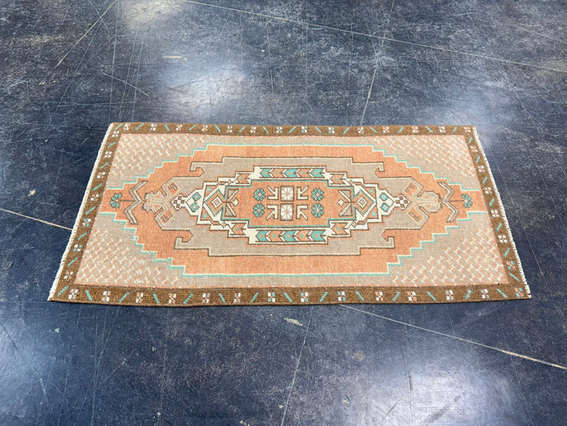 Turkish Mini Rug Oriental Hand Knotted Vintage Rug 1'8" x 3'3" #17089
