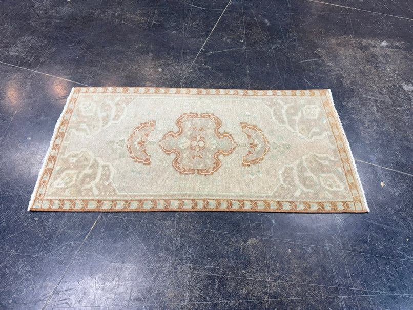 Turkish Mini Rug Oriental Hand Knotted Vintage Rug 1'7" x 3' #17928