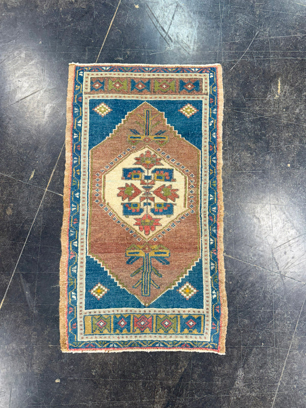 Turkish Mini Rug Oriental Hand Knotted Vintage Rug 1'9" x 3'2" #17896