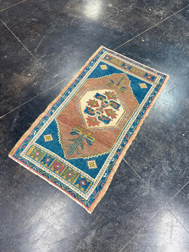 Turkish Mini Rug Oriental Hand Knotted Vintage Rug 1'9" x 3'2" #17896