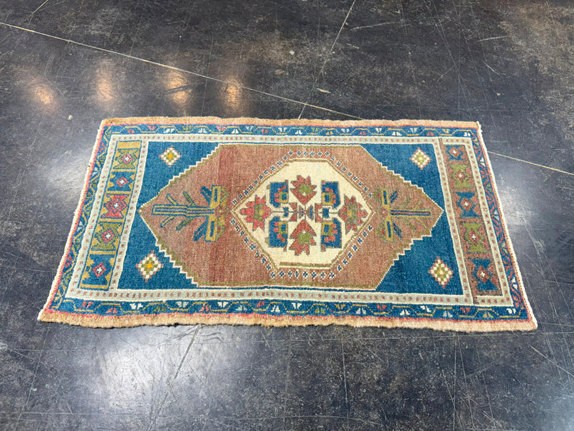 Turkish Mini Rug Oriental Hand Knotted Vintage Rug 1'9" x 3'2" #17896