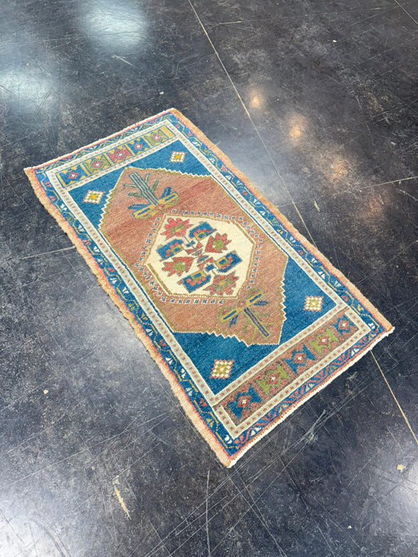 Turkish Mini Rug Oriental Hand Knotted Vintage Rug 1'9" x 3'2" #17896