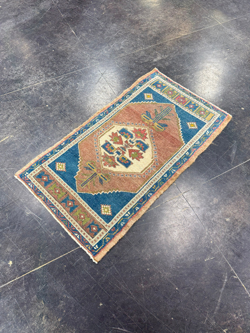 Turkish Mini Rug Oriental Hand Knotted Vintage Rug 1'9" x 3'2" #17896