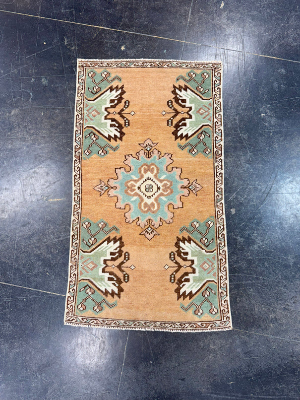 Turkish Mini Rug Oriental Hand Knotted Vintage Rug 1'8" x 2'11" #17080