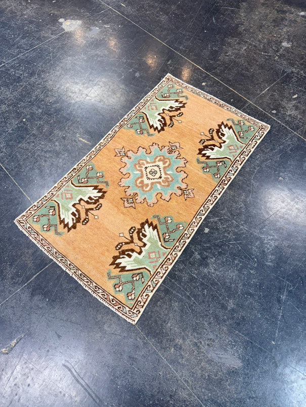 Turkish Mini Rug Oriental Hand Knotted Vintage Rug 1'8" x 2'11" #17080