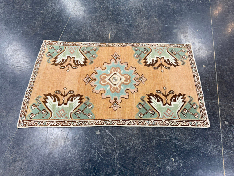 Turkish Mini Rug Oriental Hand Knotted Vintage Rug 1'8" x 2'11" #17080