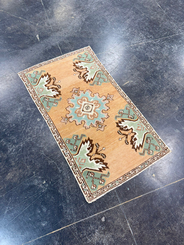 Turkish Mini Rug Oriental Hand Knotted Vintage Rug 1'8" x 2'11" #17080