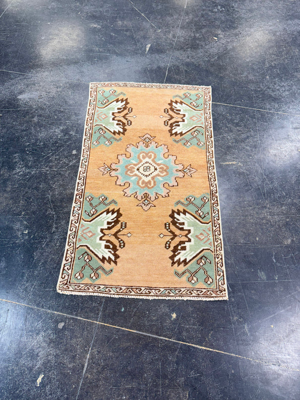 Turkish Mini Rug Oriental Hand Knotted Vintage Rug 1'8" x 2'11" #17080