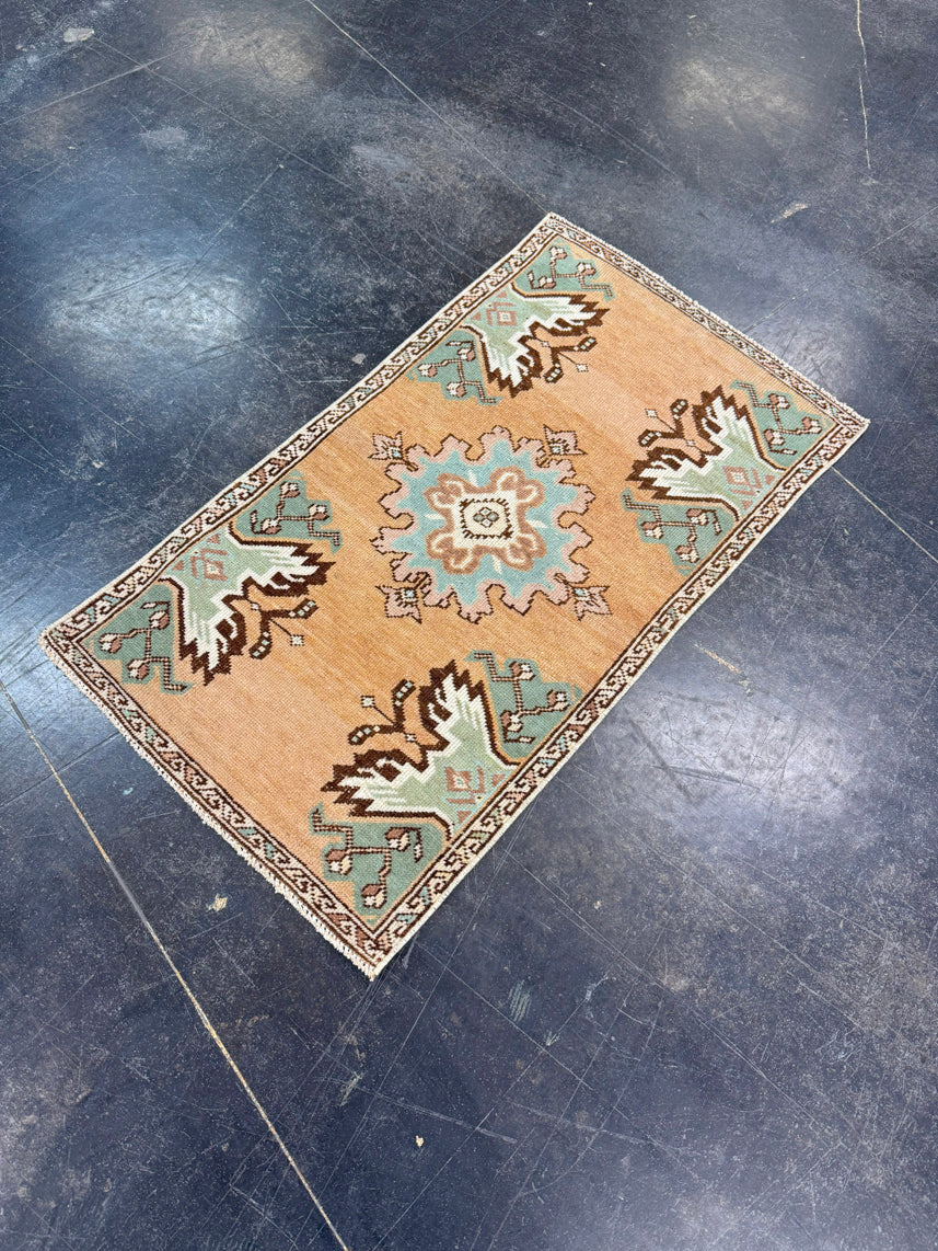 Turkish Mini Rug Oriental Hand Knotted Vintage Rug 1'8" x 2'11" #17080