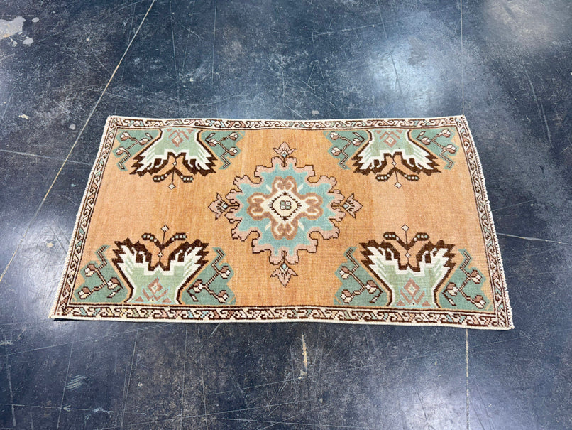 Turkish Mini Rug Oriental Hand Knotted Vintage Rug 1'8" x 2'11" #17080