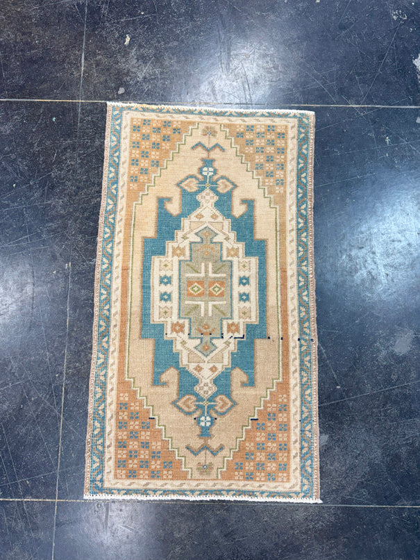 Turkish Mini Rug Oriental Hand Knotted Vintage Rug 1'8" x 2'11" #17088