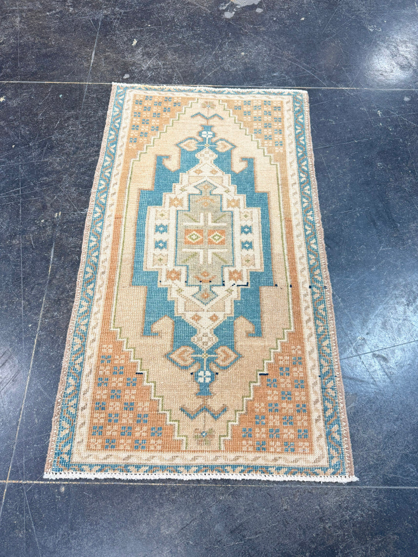 Turkish Mini Rug Oriental Hand Knotted Vintage Rug 1'8" x 2'11" #17088