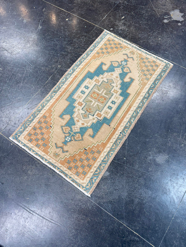 Turkish Mini Rug Oriental Hand Knotted Vintage Rug 1'8" x 2'11" #17088