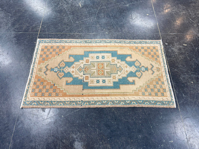 Turkish Mini Rug Oriental Hand Knotted Vintage Rug 1'8" x 2'11" #17088