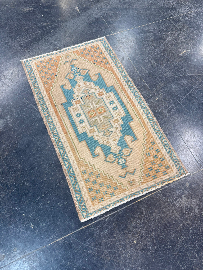 Turkish Mini Rug Oriental Hand Knotted Vintage Rug 1'8" x 2'11" #17088