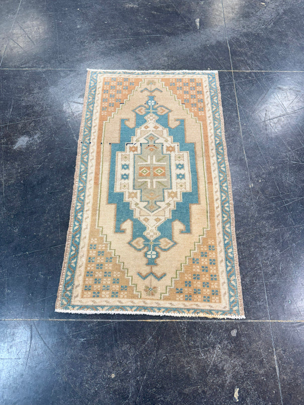 Turkish Mini Rug Oriental Hand Knotted Vintage Rug 1'8" x 2'11" #17088