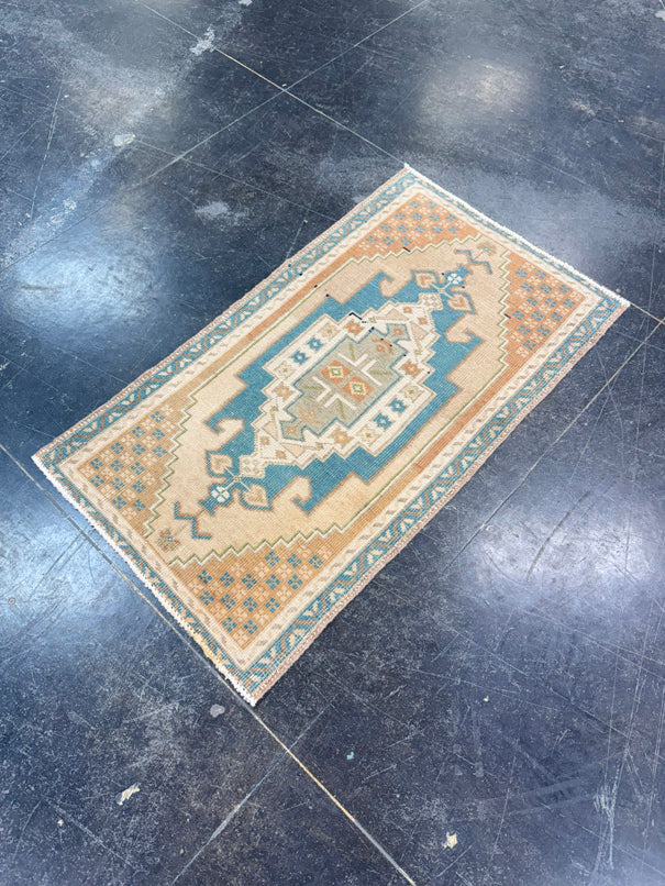 Turkish Mini Rug Oriental Hand Knotted Vintage Rug 1'8" x 2'11" #17088