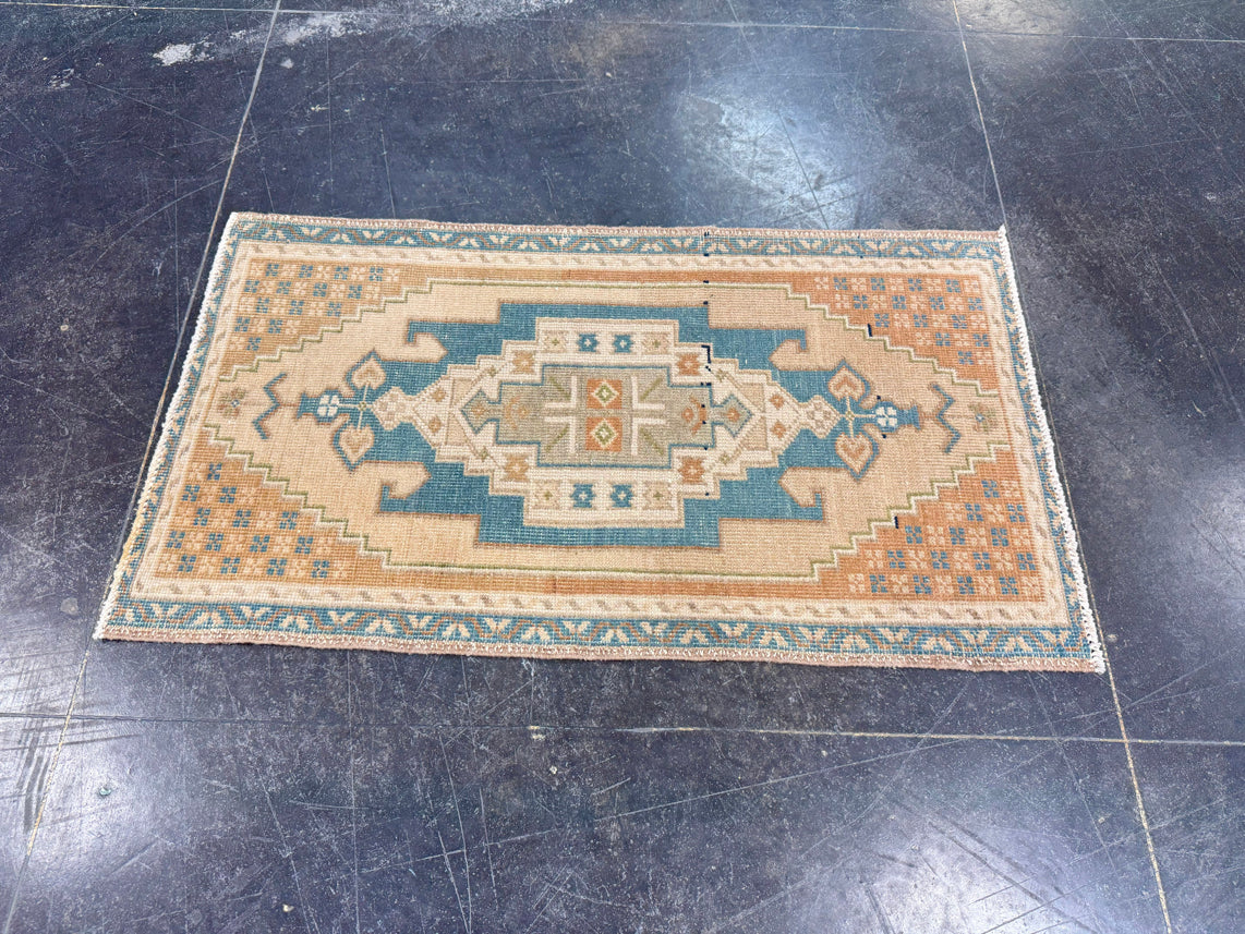 Turkish Mini Rug Oriental Hand Knotted Vintage Rug 1'8" x 2'11" #17088