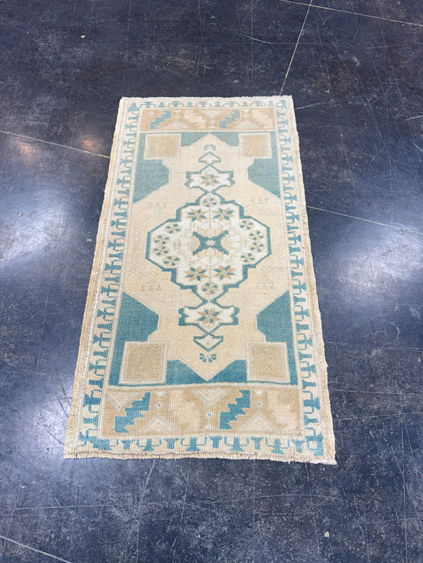 Turkish Mini Rug Oriental Hand Knotted Vintage Rug 1'10" x 3'5" #17468
