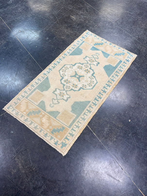 Turkish Mini Rug Oriental Hand Knotted Vintage Rug 1'10" x 3'5" #17468