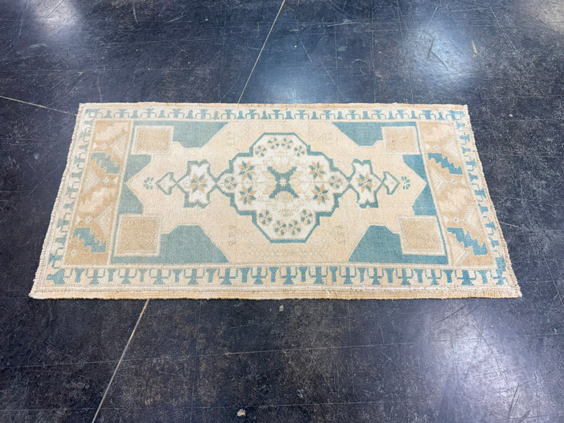 Turkish Mini Rug Oriental Hand Knotted Vintage Rug 1'10" x 3'5" #17468