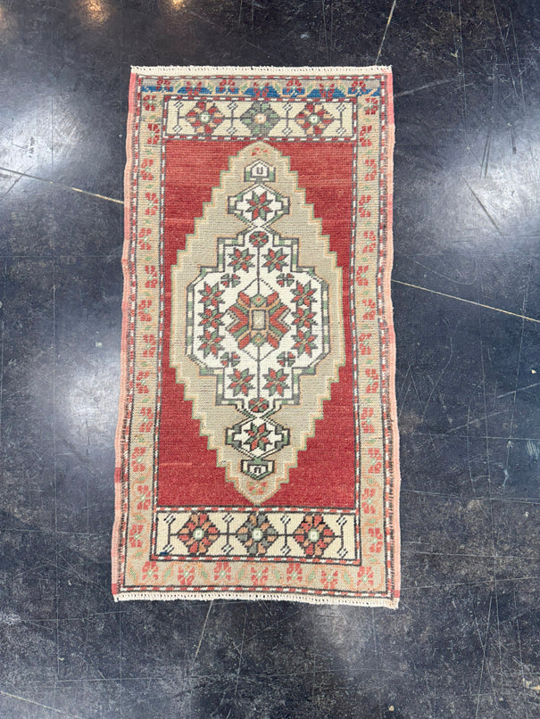 Turkish Mini Rug Oriental Hand Knotted Vintage Rug 1'8" x 3'3" #17084