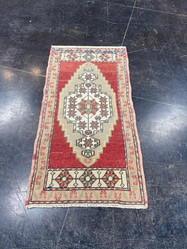 Turkish Mini Rug Oriental Hand Knotted Vintage Rug 1'8" x 3'3" #17084