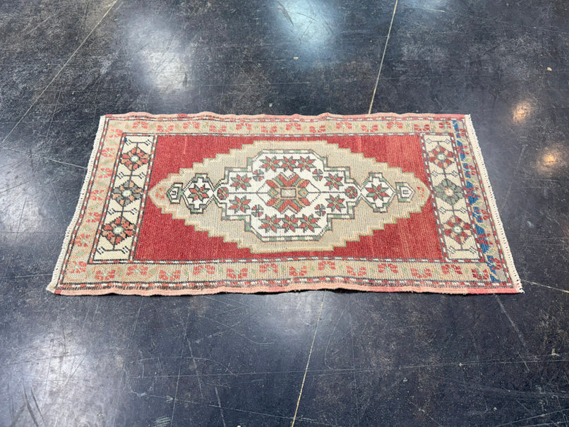 Turkish Mini Rug Oriental Hand Knotted Vintage Rug 1'8" x 3'3" #17084