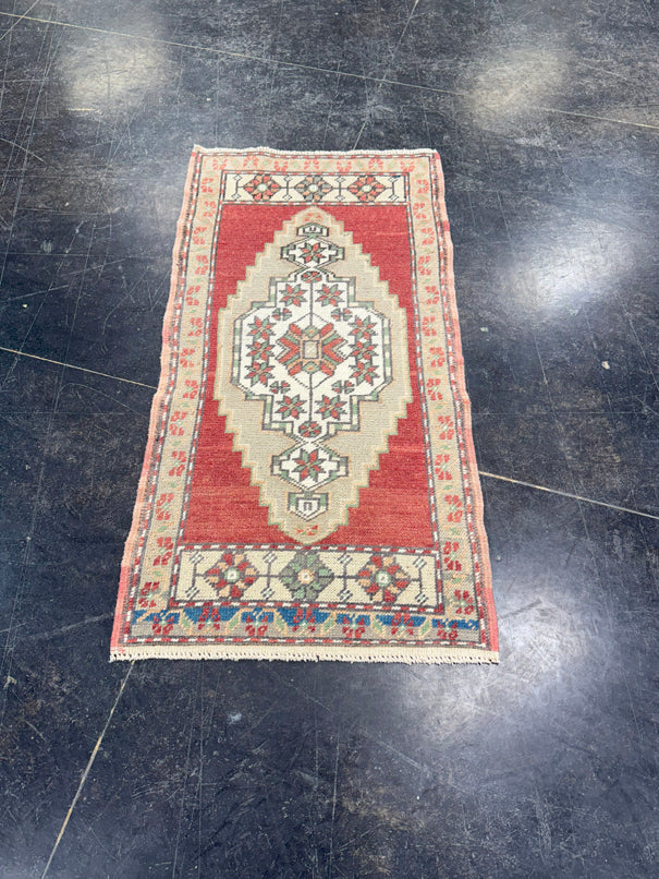 Turkish Mini Rug Oriental Hand Knotted Vintage Rug 1'8" x 3'3" #17084