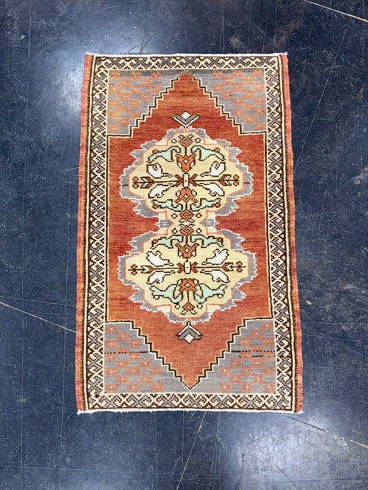 Turkish Mini Rug Oriental Hand Knotted Vintage Rug 1'7" x 2'8" #17465