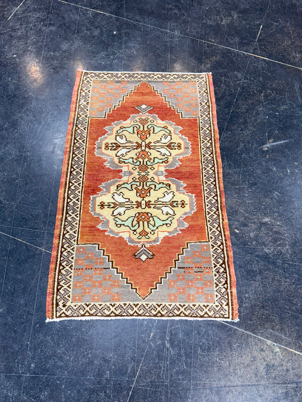 Turkish Mini Rug Oriental Hand Knotted Vintage Rug 1'7" x 2'8" #17465
