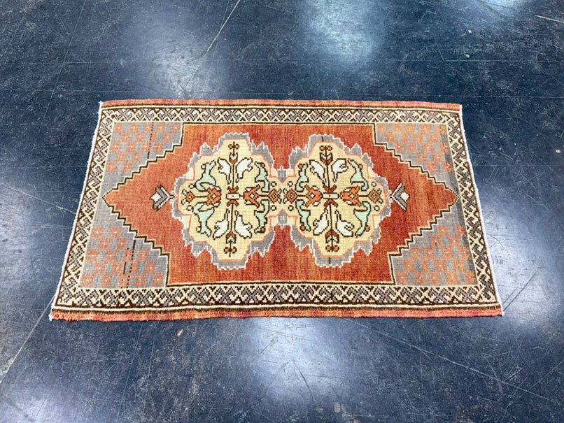 Turkish Mini Rug Oriental Hand Knotted Vintage Rug 1'7" x 2'8" #17465