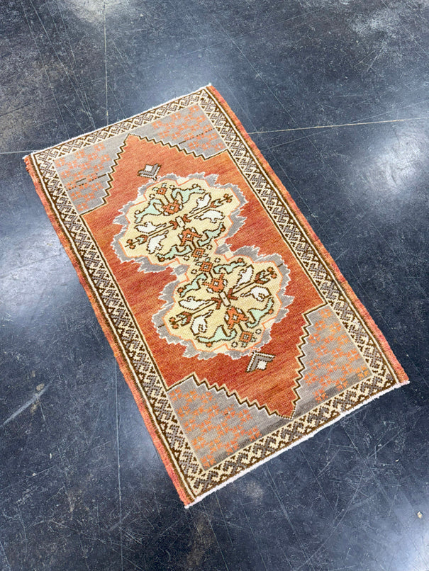 Turkish Mini Rug Oriental Hand Knotted Vintage Rug 1'7" x 2'8" #17465