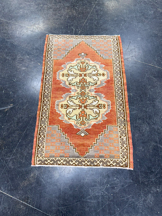 Turkish Mini Rug Oriental Hand Knotted Vintage Rug 1'7" x 2'8" #17465