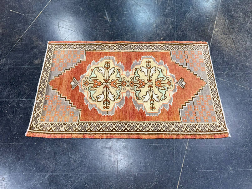 Turkish Mini Rug Oriental Hand Knotted Vintage Rug 1'7" x 2'8" #17465