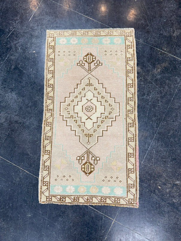 Turkish Mini Rug Oriental Hand Knotted Vintage Rug 1'8" x 3'1" #17057