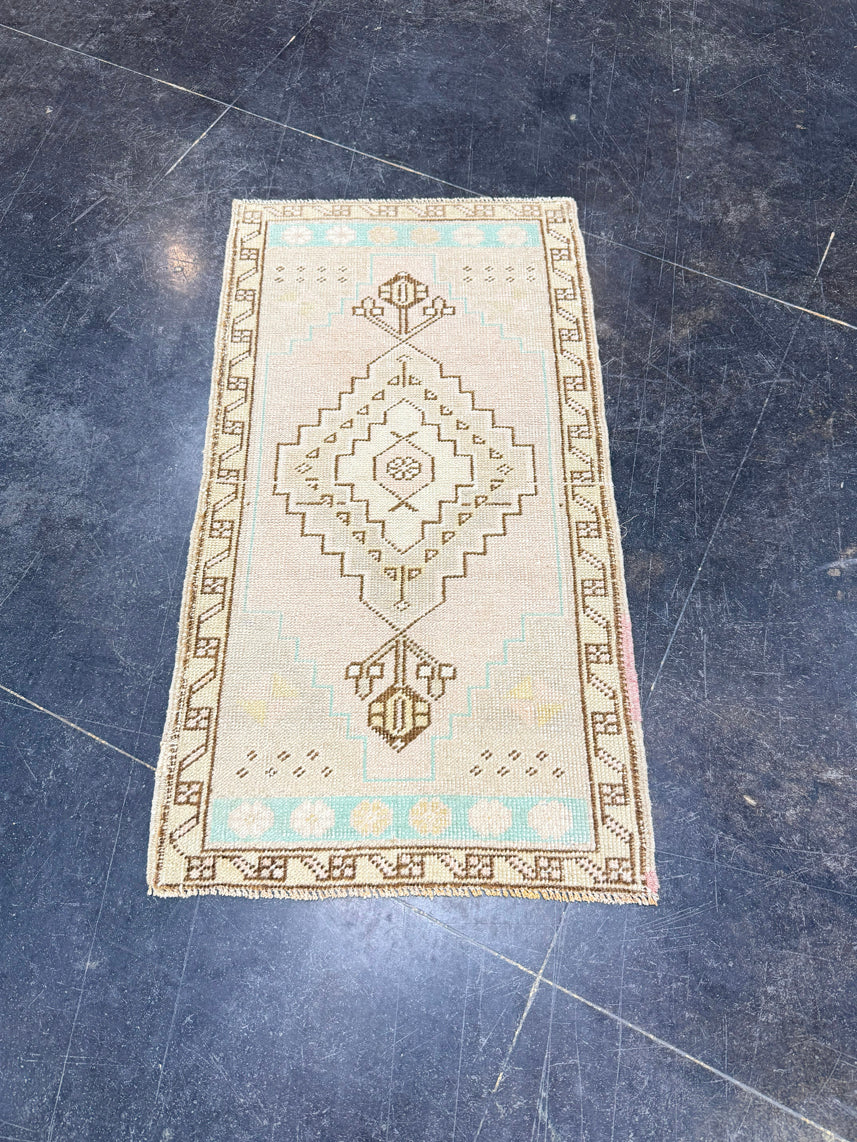 Turkish Mini Rug Oriental Hand Knotted Vintage Rug 1'8" x 3'1" #17057