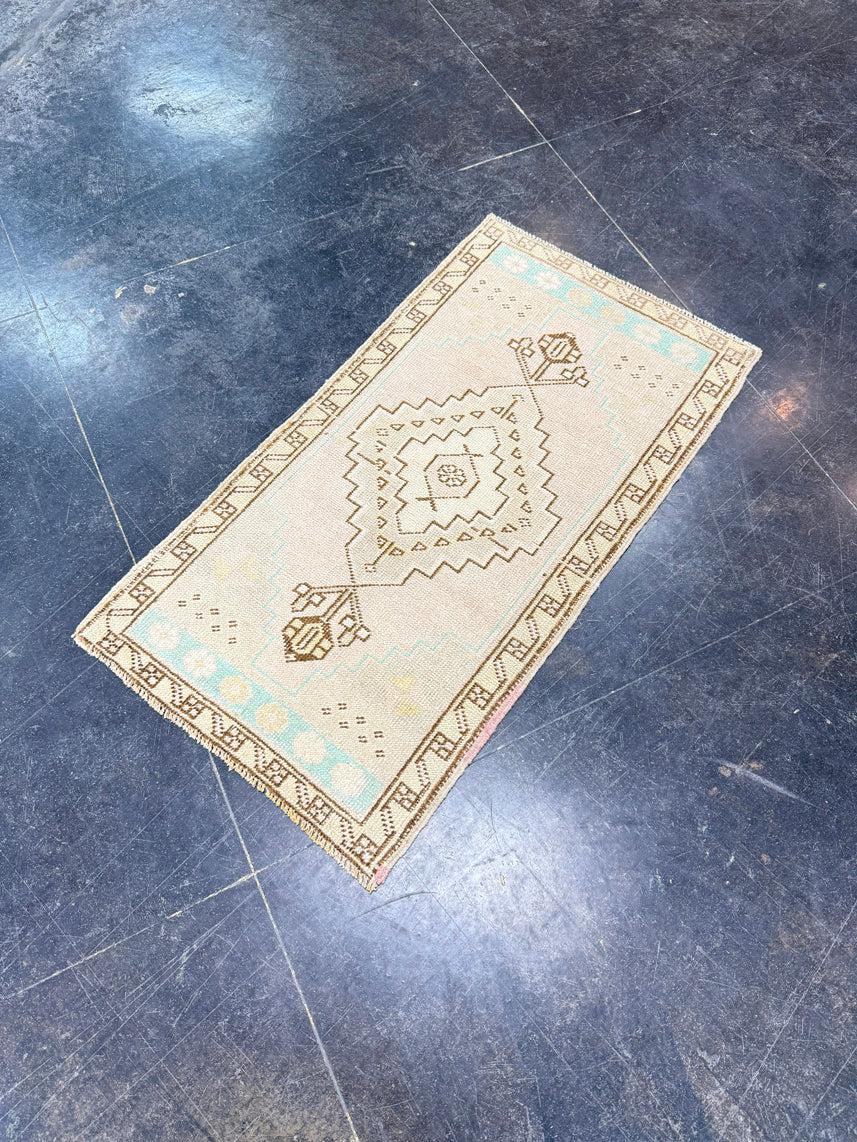 Turkish Mini Rug Oriental Hand Knotted Vintage Rug 1'8" x 3'1" #17057